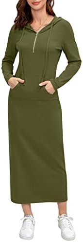 MISSKY Vestido maxi feminino casual com bolso e gola 3/4 manga sl...