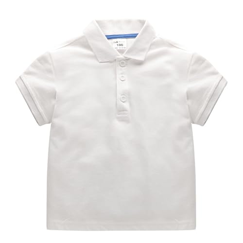 Mjjsk Polo unisex de manga corta para niños y niñas, estilo clásico, liso, básico, informal, para verano, ropa deportiva, blanco, 3-4 años