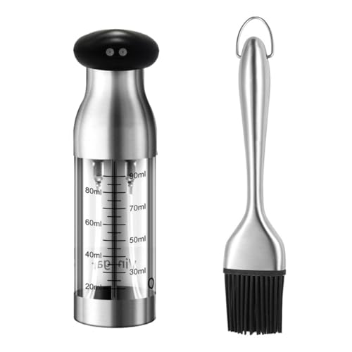Lurrose Oliera da Cucina in Acciaio Inox 2 in 1 Spray e Oliera Pennello, Contenitore per Olio e Aceto, Dispenser Nebulizzatore per Barbecue e Cottura, Set da 2 Pezzi