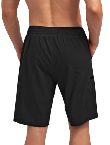 Mens Swim Trunks with Compression Liner Zipper Cargo Pockets Bathing Suit 9 Inch Quick-Dry Swimming Shorts3