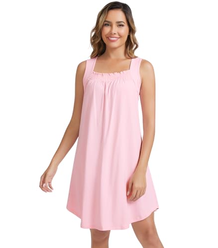 Image of NACHILA Nightgowns for Women-Viscose Made from Bamboo, Soft Sleepshirts Sleeveless Sleepwear Cooling Nightdress S-XL