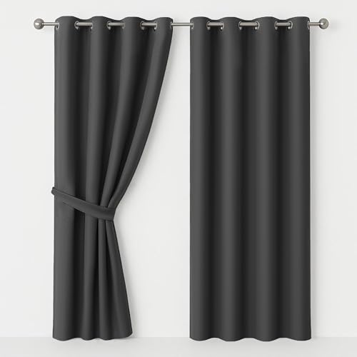 AMEHA Paire de Rideaux occultants Thermiques à œillets pour Salon et Chambre à Coucher - 230 g/m² - Gris - 117 x 137 cm