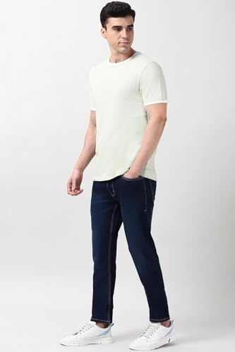 Image of Peter England Men's Slim Tapered Jeans | Denim Mid Wash | Casual Wear | Modern Fit