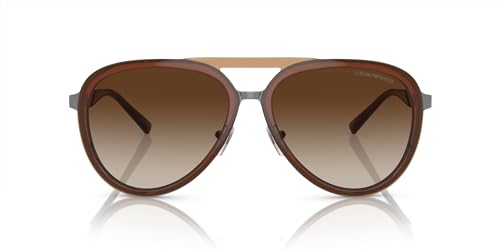 Emporio Armani Men's EA2145 Aviator Sunglasses, Shiny Transparent Brown/Gradient Brown, 59 mm