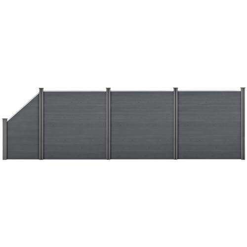 NEU.HOLZ WPC Gartenzaun mit abgeschrägtem Zaunelement 183 x 625 cm Grau Sichtschutz Windschutz Lamellenzaun Zaun Schrägelement