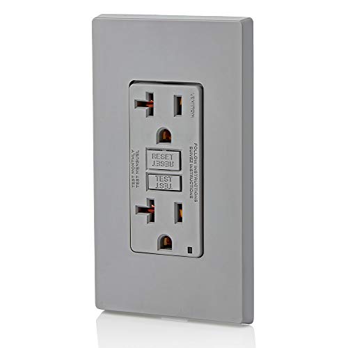 Image of Leviton GFCI Outlet, 20 Amp, Self Test, Non Tamper-Resistant with LED Indicator Light, Protection from Electric Shock and Electrocution, GFNT2-GY, Gray