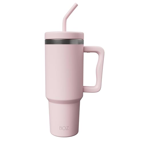 BOZ 40 oz Tumbler with Handle and Straw Lid - Cupholder-Friendly, Insulated Stainless Steel Water Bottle, Reusable Travel Mug, Ideal for Hot & Cold Beverages (Pink)