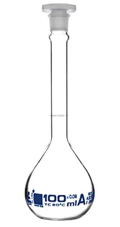 EISCO 100ml Volumetric Flask, Class A, Borosilicate Glass with Polypropylene Stopper