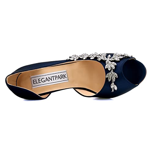 Image of ELEGANTPARK Peep Toe Heels for Women, Satin Rhinestones Dress Wedding Shoes