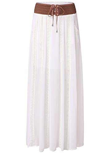 LEEBE Women's Crochet Lace Detail Maxi Skirt