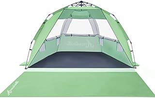 ArcadiVille Pop up Beach Tent, Anti-UV Sun Shelter 4 Person Tent for Beach UPF 50+, Portable Lightweight Beach Shade Canopy Sun Tent w/ Extended Floor, Guylines & Stakes, 3 Ventilated Windows (Green)
