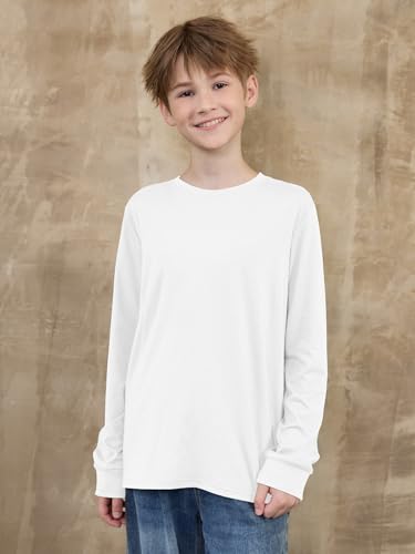 ZDC Boys Long Sleeve Shirts Kids Crewneck T Shirts Fall Tops Casual Basic Tees Clothes 5-14 Years2