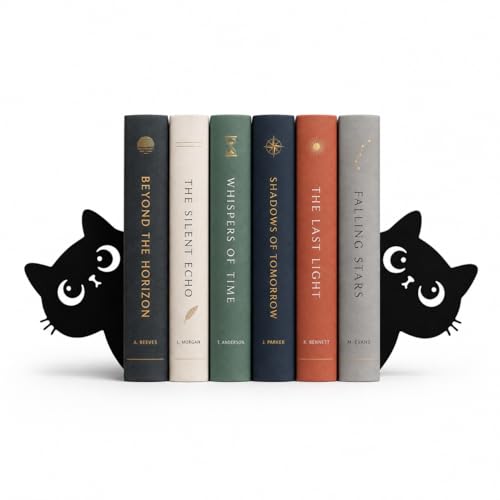 Image of Cute Kitten Metal Bookends Set of 2 - Heavy Duty Bookend for Shelves, Desk & Office, Decorative Book Organizer & Books Holder, Non Slip Metal Bookends for Books