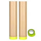 Pre-Taped Masking Paper-24 inch x 50 feet Tape and Drape Painters Paper,Automotive Paint Masking Paper,Masking Paper for Painting Cars and Auto Body,Floor Protection,Wall Covering (2, 24inchx50feet)