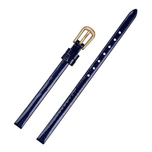 Bracelet de montre 6 mm femme en cuir véritable bleu et boucle dorée tendance
