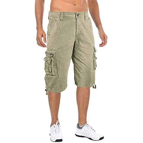 Cargo Shorts Men's 3/4 Capri Shorts Below Knee Cotton Casual Long Inseam Workout Shorts with Multi Pockets (No Belt), 082# Bullfrog, 42 Cover