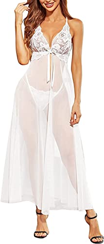 Image of BROIDEN Women's Net Lace Long Babydoll Lingerie for Honeymoon Nightwear
