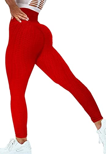 STARBILD Leggings de Sport pour Femme Anti-Cellulite Pantalon de Yoga Taille Haute Push Up Amincissant Sexy Jacquard Collants de Compression Butt Lifter pour Gym Fitness Course, D-Rouge L Cover