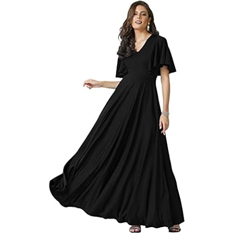 KOH KOH Plus Size Womens Short Sleeve Ruffle Elegant Modest Dressy Wedding Guest Prom Bridesmaid Cocktail Party Flowy Long Tall Formal Maxi Dress Dresses Gown Gowns, Black 2XL 18-20 Cover