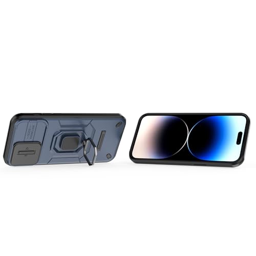 Image of CamShield Pro Case with Slide Camera Protection and 360 Protection Ring Stand Bumper Back Case Cover for iPhone 15 Pro (Blue)