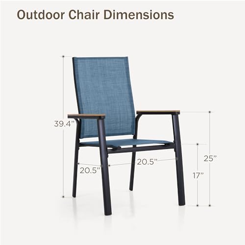 Image of PHI VILLA Outdoor Stackable Dining Chairs Set of 4 w /Aluminum Frame, Blue | Breathable & quick-drying Textilene, Space-saving, Light-weight, Weather-resistant, Patio lawn deck