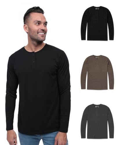 INTO THE AM Long Sleeve Henley Shirts for Men S - 4XL Casual Lightweight Fitted Longsleeve
