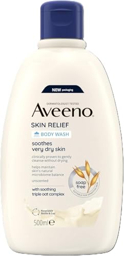 Aveeno Skin Relief Moisturising Body Wash (1x 500ml) Gentle Cleansing Wash with Soothing Triple Oat Complex Soap-Free Unscented for Sensitive and Very Dry Skin