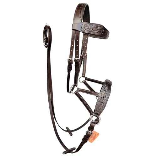 Kayfcrafts Oiled Leather Horse Side Pull Bitless Bridle Full Leather Reins (Brown, Pony)