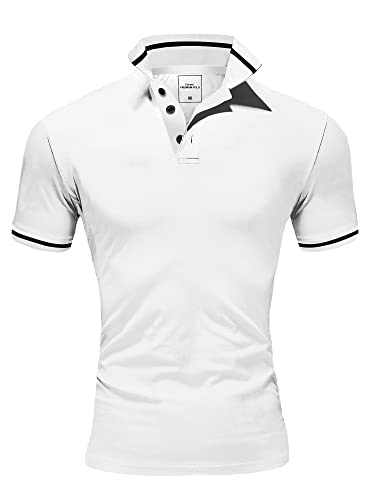 Amaci&Sons Herren Poloshirt Basic Kontrast Stickerei Kragen Kurzarm Polohemd T-Shirt 5109 Weiß/Schwarz XL