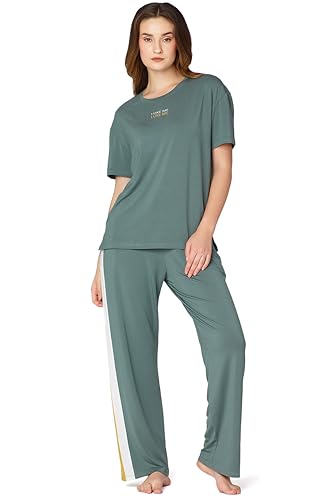 Image of Night Suit for Womens Side Stripe Modal Night Dress of Top and Pajama Set 9374