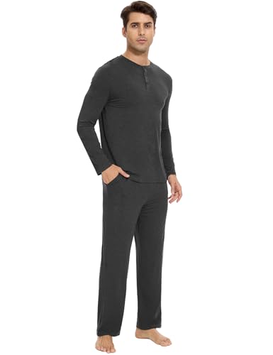GYS Bamboo Viscose Men's Pajama Sets Long Sleeve Henley Neck Casual Sleep Set with Pockets3