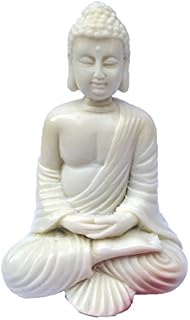 4” Buddha Statue/Idol/Decorative Figurine: Poly Marble with White Marble Finish – Premium Quality