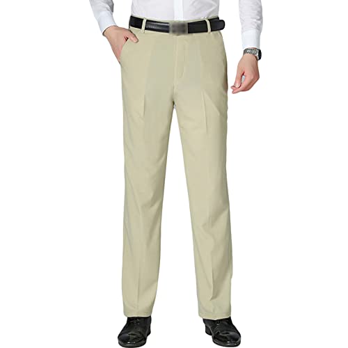 Men Classic Stretch Comfort Pant Straight Fit Flat Front Tapered Suit Pant Lightweight Wrinkle-Resistant Trousers (Khaki,31)