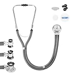 SCIAN Stethoscope Sprague Rappaport for Doctors, Nurses, School Students, and Home Use, Multi-fuctional Cardiology Stethoscope Dual Head with Adult, Pediatric, and Infant Convertible Bell (Gray)
