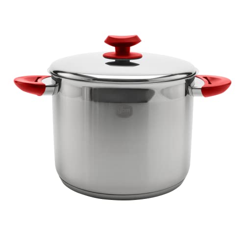 Ybm Home 7 Quart Commercial Grade 18/10 Stainless Steel Stockpot With Cover Lid, Induction Stovetop Compatible Cookware With Encapsulated Aluminum Core, Red #TOP26