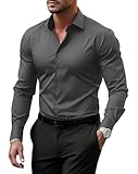 BUXKR Men's Wrinkle Free Slim Fit Dress Shirts Formal Long Sleeve Button Down for Wedding Business, Dark Grey