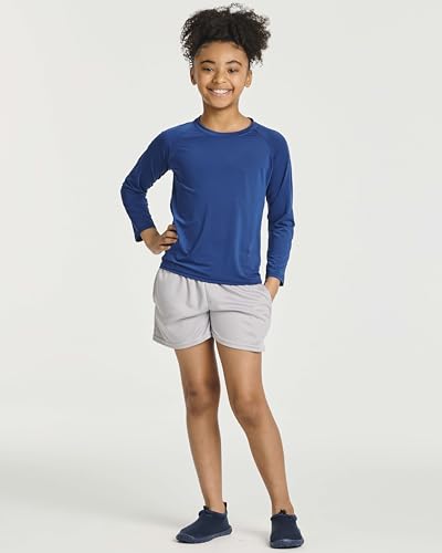 Image of Real Essentials 4 Pack: Girls' Rash Guard Swim Shirts - Long Sleeve UPF Sun Protection Tops (Ages 4-16)