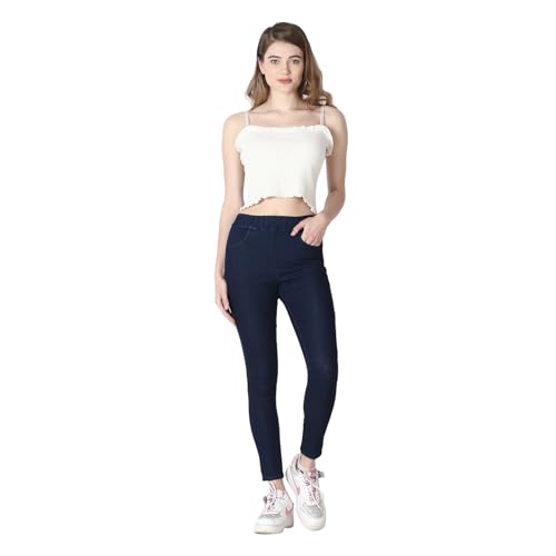 Image of 4Flies Women's Denim Lycra Jeggings - Stretchable Slim Fit Ankle-Length Pants for Casual, Office & Travel Wear - Stylish & Comfortable