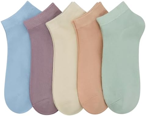 SERISIMPLE Women Viscose Bamboo Ankle Socks Low Cut Thin Sock Lightweight Pastal Color Soft Sock 5 Pairs