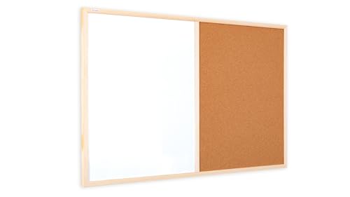 ALLboards Cork Board and Magnetic Whiteboard Combi 90x60 cm in Wooden Frame + a Set of Accessories Included