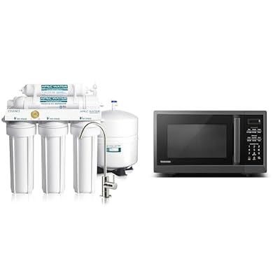 APEC Water Systems ROES-50 Essence Series Top Tier 5-Stage WQA Certified Ultra Safe Reverse Osmosis & Toshiba ML2-EM09PA(BS) Small Countertop Microwave Oven with 6 Auto Menus, Kitchen Essentials