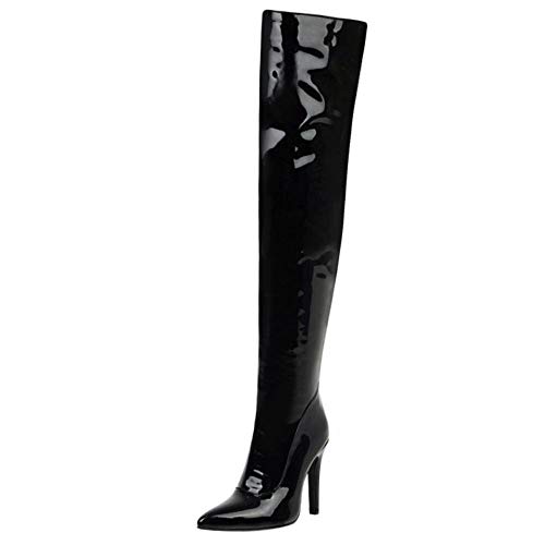 Lydee Damen Mode Overkneestiefel Reißverschluss Dress Overknee Boots Pointed Toe Abend Party Schuhe Stiletto Heels Enamel Black Gr 40 Cover