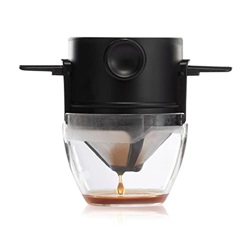 Image of Verilux Filter Coffee Maker With Bottom Cup Double Mesh Pour Over Coffee Filter Food Grade Stainless Steel & Plastic Coffee Dripper 100% Paperless Foldable