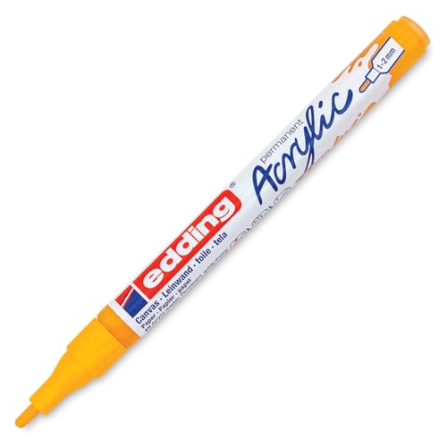 edding 5300 Acrylmarker fein - sonnen-gelb - 1 Acrylstift wasserfest - feine Rundspitze 1-2 mm - Acryl Farben zum Malen auf Leinwand, Malpapier und Holz - Acrylstifte für Steine
