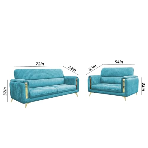 Image of Casaliving Gelio 3+2 Seater Sofa Set for Living Room (Turquise Colour) Premium Fabric Sofa