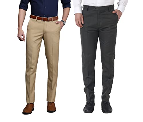 Image of MALENO Men Formal Trouser Regular Fit Solid | Soft and Breathable Pant Combo (Pack of 2)