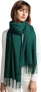 MaaMgic Schal Damen Warm Winter Herbst unifarben Baumwolle mit quasten/fransen, 20+ Farben Einfarbig & Kariert Pashmina Stola Schals MEHRWEG,Dunkel Grün