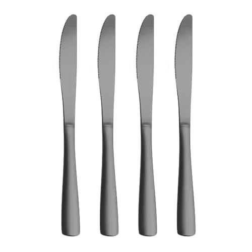 Image of 8.6 inch Charcoal Black Steak Knives Set of 4 - Food-Grade 18 /8 Stainless Steel Dinner Knives, Durable Mirror Polished Metal Silverware, Perfect for Home, Restaurant, and Gifting