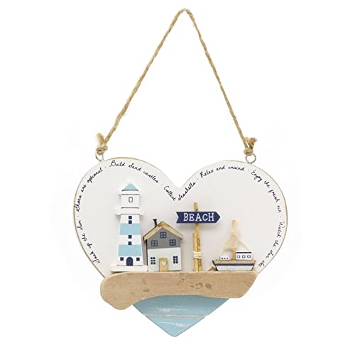 Carousel Home Seashore Heart Shaped Nautical Plaque | Decorative Coastal Hanging Beach Sign Nautical Wall Art | Seaside Sign Nautical Decor - 16cm
