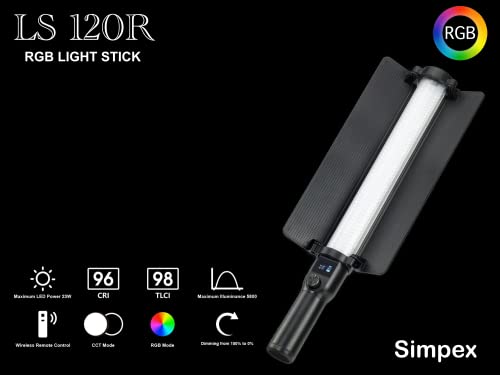 Image of Simpex LS120R RGB Light Stick, Portable Handheld Stick with in Built Battery and Creative Music Mode for Professional Filming